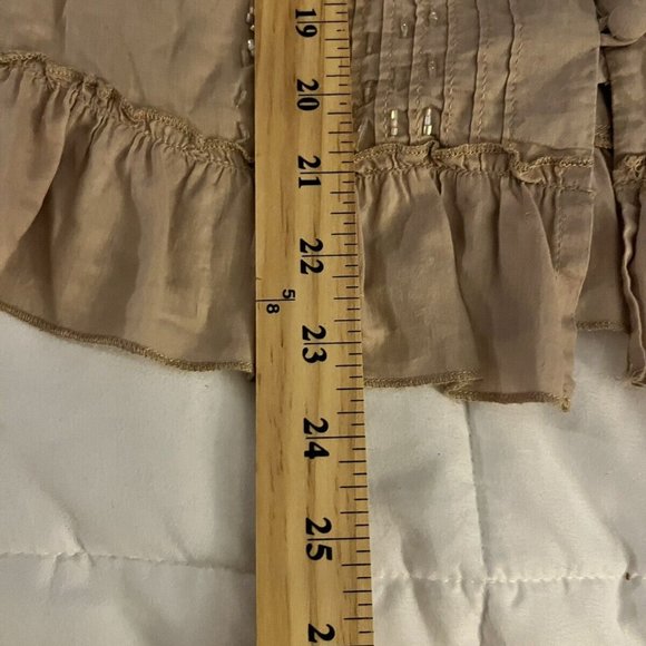 Girl Krazy TAN RUFFLEBUTTON FRONT BEADED EMBROIDED COLLARD V-NECK RUFFLE  SIZE S - Picture 7 of 10